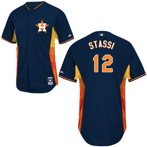 Max Stassi #12 Youth Baseball Jersey-Houston Astros Authentic 2014 Cool Base BP Navy MLB Jersey